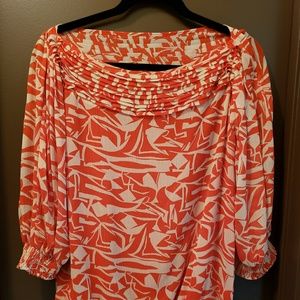 BCBG Maxazria Orange & Cream Blouse Size M